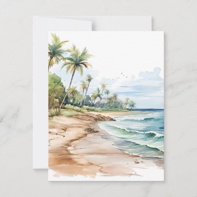 Beach View In Watercolors Holiday Card (Front)