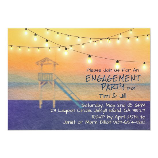 Beach View Watercolor String Lights Card