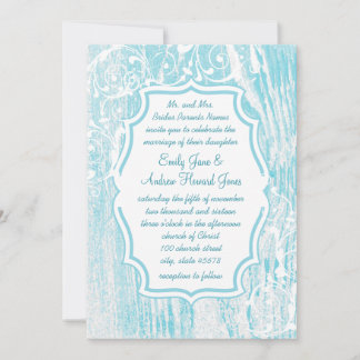 Beach Vintage Aqua Old Barn Wood Swirl Wedding Invitation