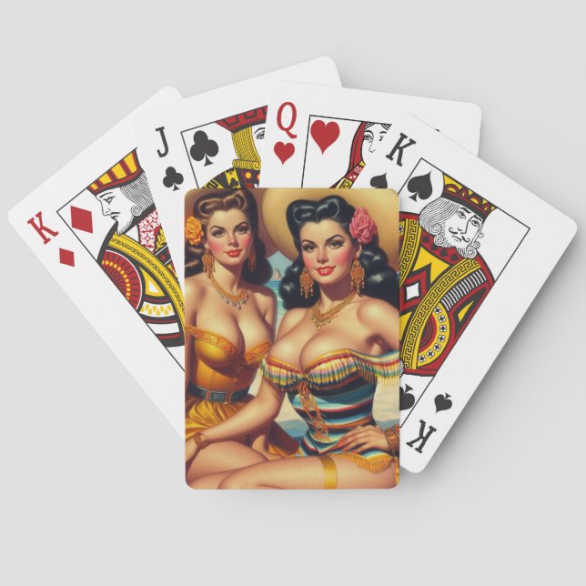 Beach Vintage Beauty Girls  Poker Cards (Back)