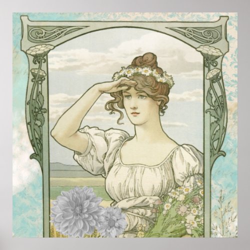  Beach Vintage Victorian AR23 Woman Art Nouveau Poster