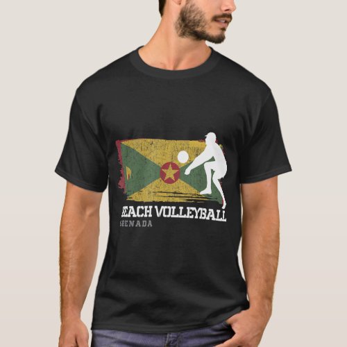 Beach Volleyball Grenada Flag Love Volleyball Play T_Shirt