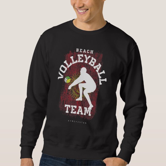 Beach Volleyball Kyrgyzstan Flag Love Volleyball P Sweatshirt (Front)