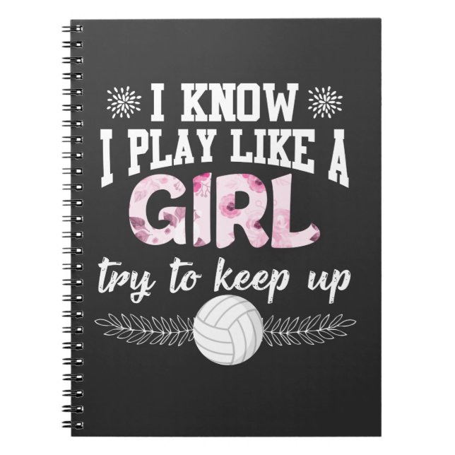 Beach Volleyball Player Play Like A Girl Athletic Notebook (Front)