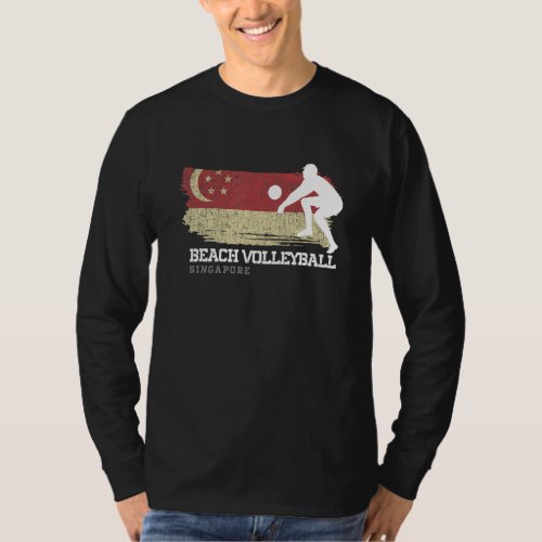 Beach Volleyball Singapore Flag Love Volleyball Pl T_Shirt