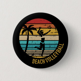 Beach volleyball vintage retro button