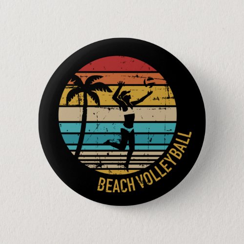 Beach volleyball vintage retro button