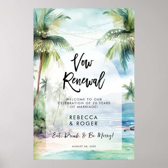beach vow renewal party welcome sign poster (Front)