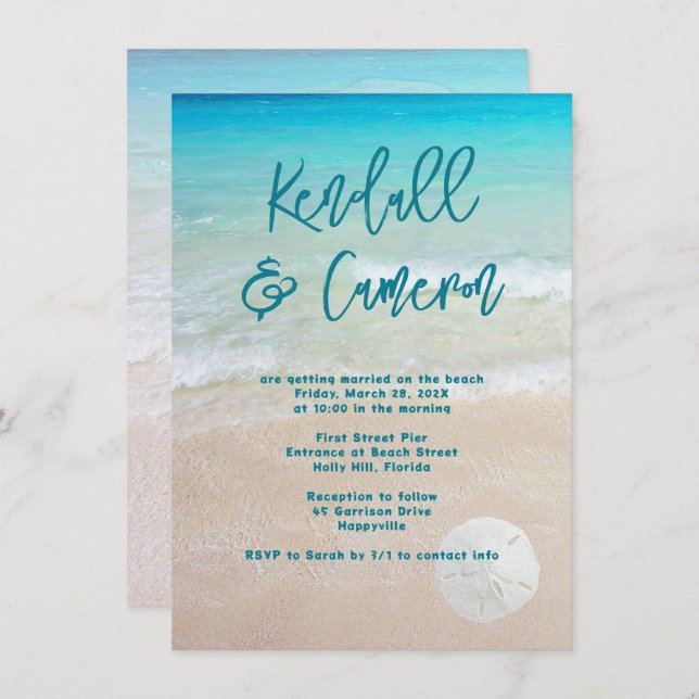Beach Vows Modern Casual Sand Dollar Invitation (Front/Back)
