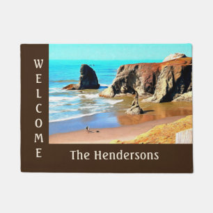Beach Walk with Dog at Bandon Face Rock Welcome Doormat