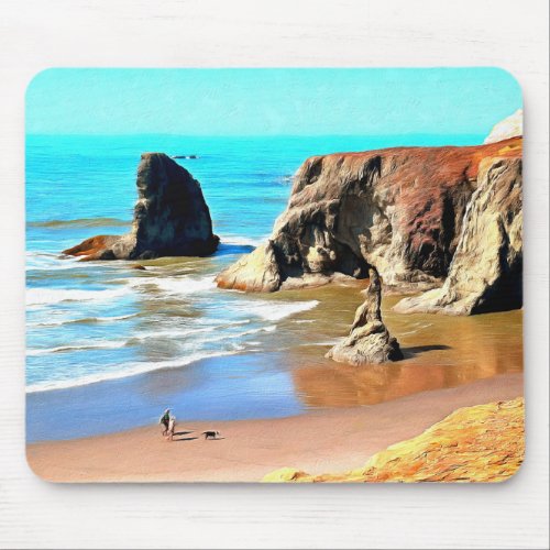 Beach Walk with Dog at Face Rock Park in Bandon Mouse Pad