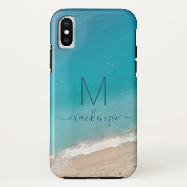 Beach Water and Sand with Teal Blue Personalized Case-Mate iPhone Case (Back)