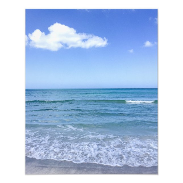 Beach Water Blue Sky White Clouds Background Ocean Photo Print (Front)