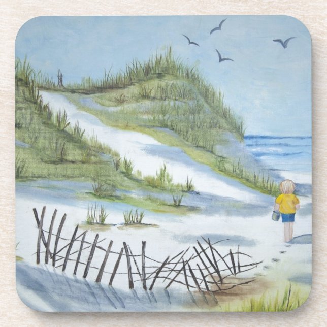 Beach watercolor beverage coaster (Front)