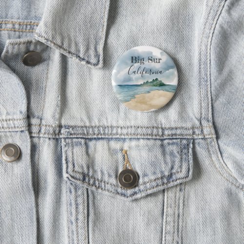 Beach Watercolor Big Sur California  Button
