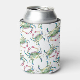 Beach Watercolor Blue Crab Can Cooler