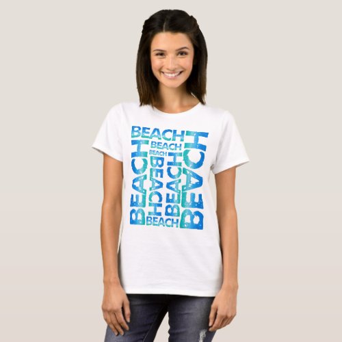 Beach Watercolor Blue Green Distressed Collage T_Shirt