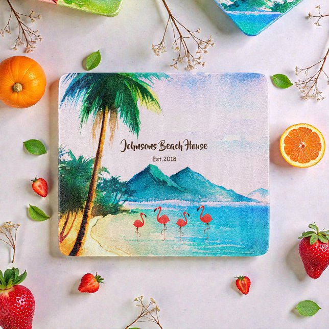 Beach Watercolor Blue Green Tropical  Cutting Board (Creator Uploaded)