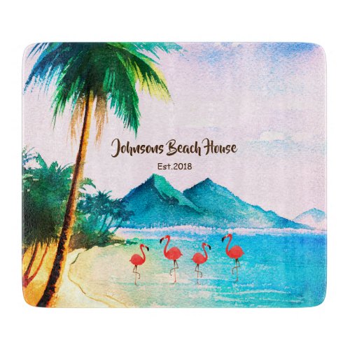 Beach Watercolor Blue Green Tropical  Cutting Board