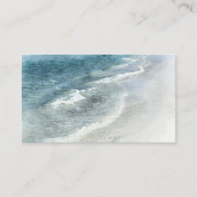 Beach Watercolor - Coastal Teal Dark Blue Waves Business Card (Front)