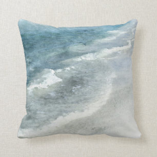 Beach Watercolor - Coastal Teal Dark Blue Waves Throw Pillow