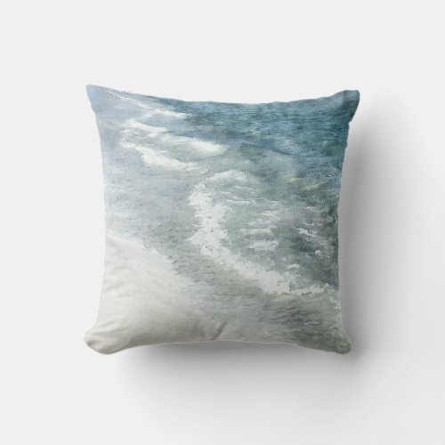 Beach Watercolor _ Coastal Teal Dark Blue Waves Throw Pillow
