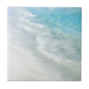 Beach Watercolor - Coastal Teal Light Blue Waves Ceramic Tile