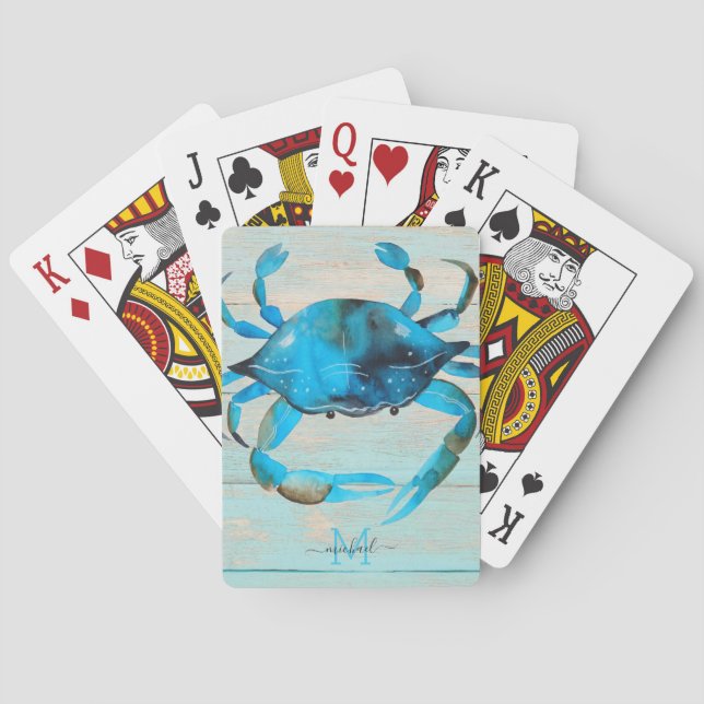 Beach Watercolor Crab Bicycle Playing Cards (Back)
