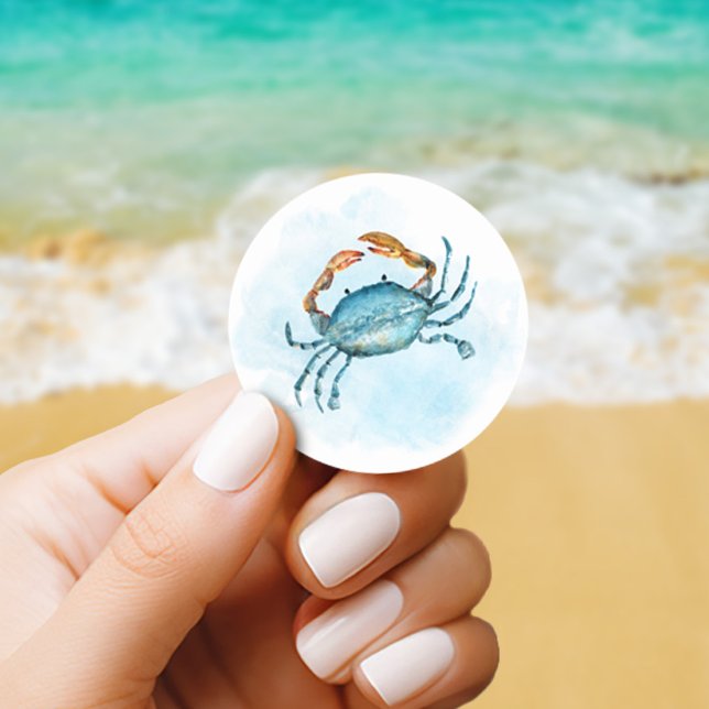 Beach Watercolor Crab  Classic Round Sticker (Creator Uploaded)