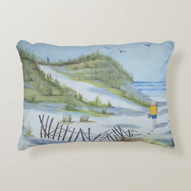 Beach watercolor decorative pillow (Front)
