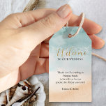 Beach Watercolor Destination Wedding Welcome Bag Gift Tags<br><div class="desc">Destination beach wedding welcome tags for you to personalize your welcome gift bags. This design features elegant gold calligraphy and watercolor ocean shoreline. This beautiful and inviting theme has a sandy beach background and "welcome" is hand lettered. The template is ready for you to add your personalized thank you message....</div>