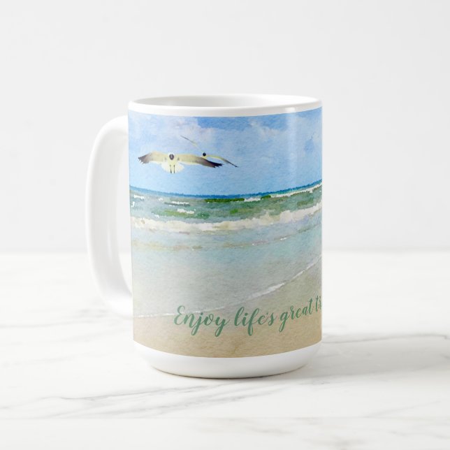 Beach Watercolor Life's Treasures Coffee Mug (Front Left)