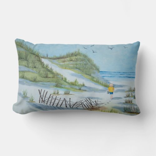 Beach Watercolor Lumbar Pillow