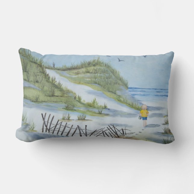 Beach watercolor lumbar pillow (Front)