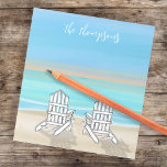 Beach Watercolor Ocean Seashore Adirondack Chairs Notepad<br><div class="desc">This design features a watercolor whimsical fun beach, great for beach house cabin coastal living, a nautical water sea sand sun, with an ocean water seashells sand dollar, a botanical starfish nature wildlife, a cute fun creative custom customized, a simple minimalist minimal cute fun, with Sealife ocean waves beach sand,...</div>