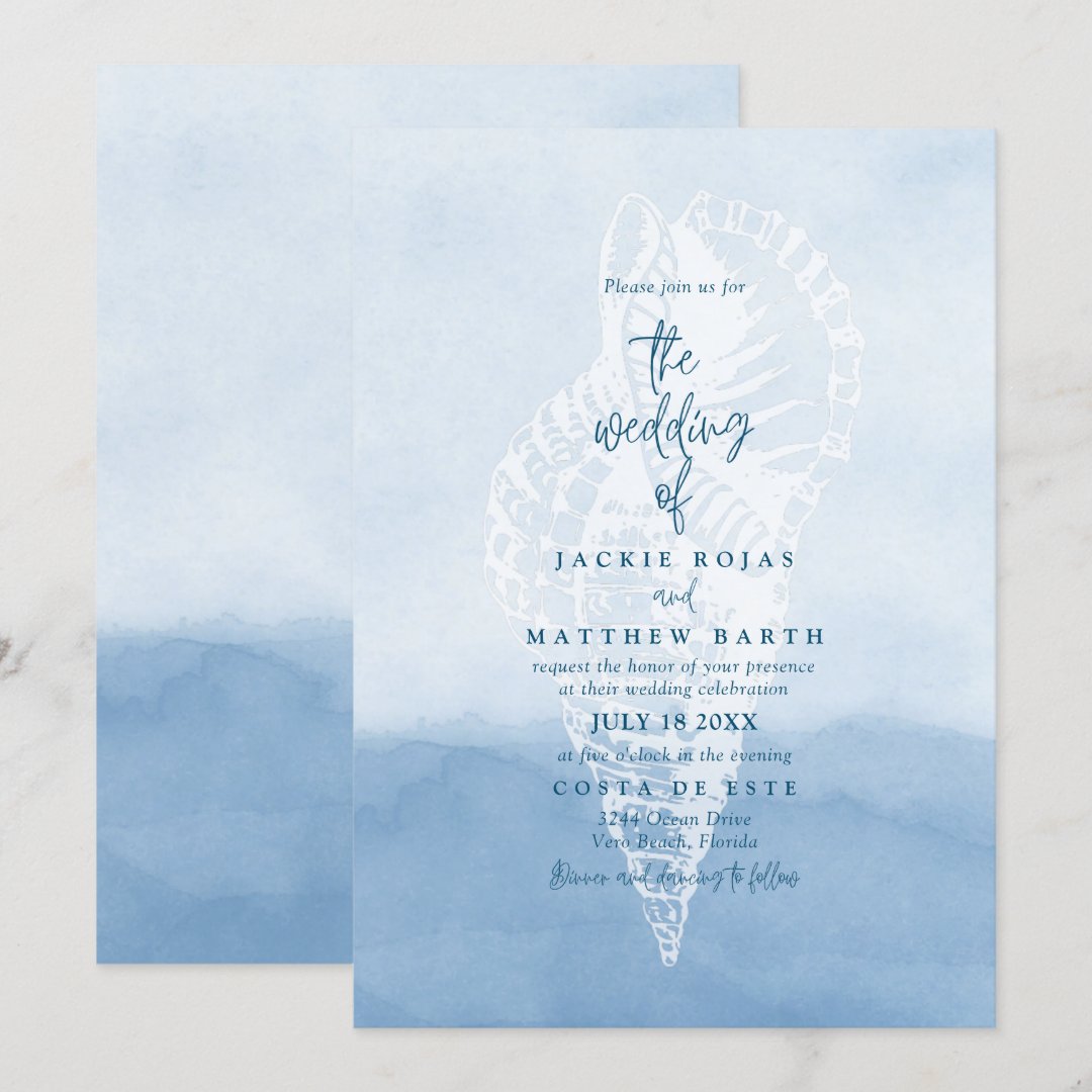 Beach Watercolor Seashell Wedding Invitation | Zazzle