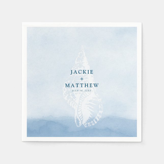 Beach Watercolor Seashell Wedding Napkins (Front)