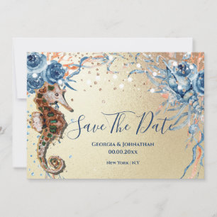 Beach watercolor shell island ocean blue orange save the date