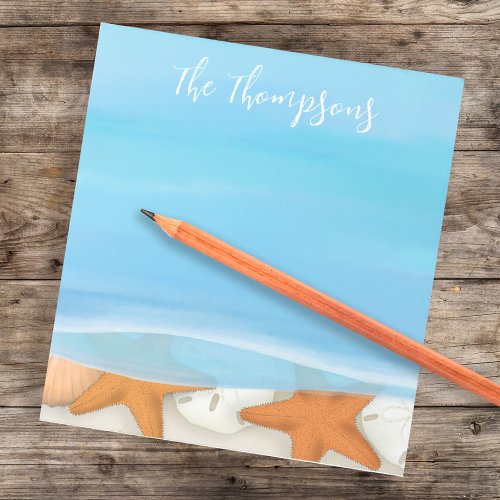 Beach Watercolor Shells Whimsical Coastal Blue Notepad