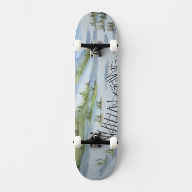 Beach watercolor skateboard deck (Front)