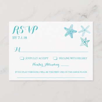Beach Watercolor Starfish Wedding Rsvp Card W/song by weddingsnwhimsy at Zazzle