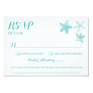 Beach Watercolor Starfish Wedding RSVP Card w/Song