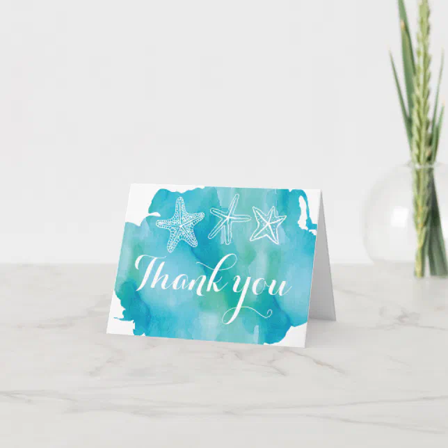 Beach Watercolor Starfish Wedding Thank You Cards | Zazzle
