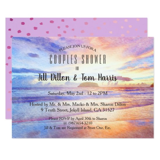 Beach Watercolor Sunrise Couples Shower Card
