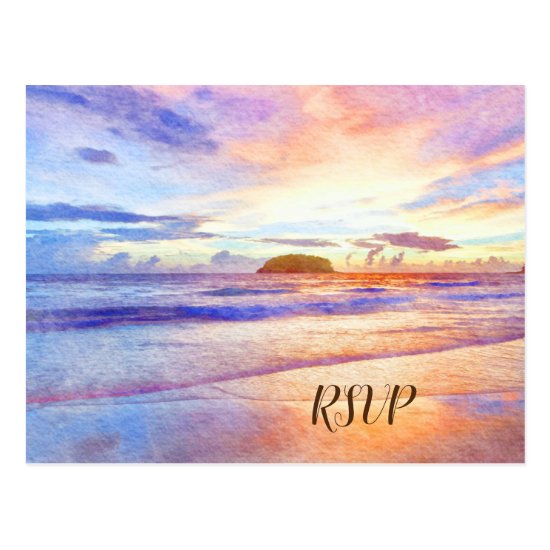 Beach Watercolor Sunrise RSVP Postcard