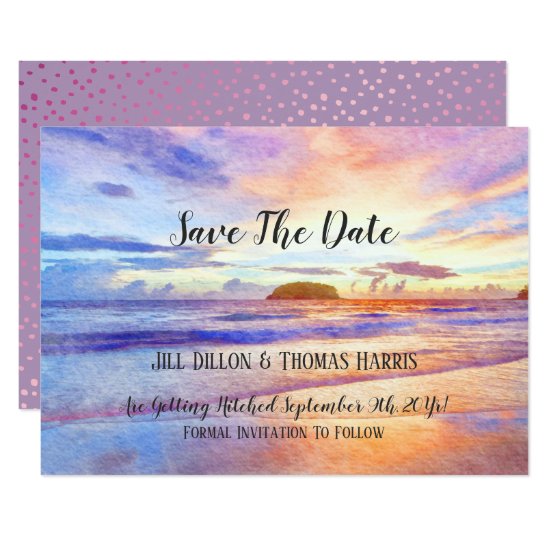 Beach Watercolor Sunrise Save The Date Card