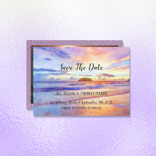 Beach Watercolor Sunrise Save The Date Photo Invitation