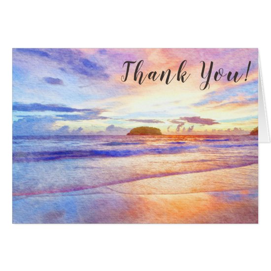 Beach Watercolor Sunrise Thank You Card