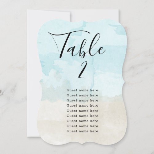 Beach Watercolor table number card  guest names