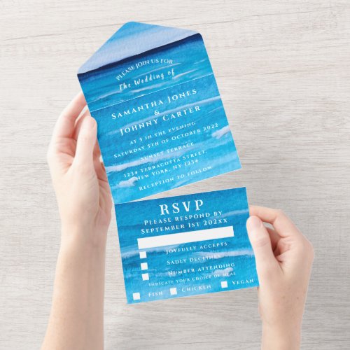 Beach Watercolor Tropical Destination Ocean Wave   All In One Invitation